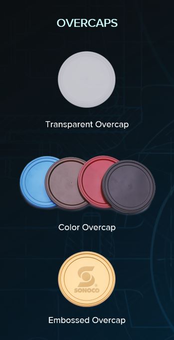 paper can container overcaps in different colours and design patterns
